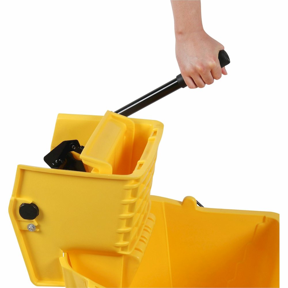 Genuine Joe 35-quart Side Press Mop Bucket & Wringer Combo - 8.75 gal - Caster - 21" x 16" x 14" - Yellow - 18 / Pallet. Picture 14