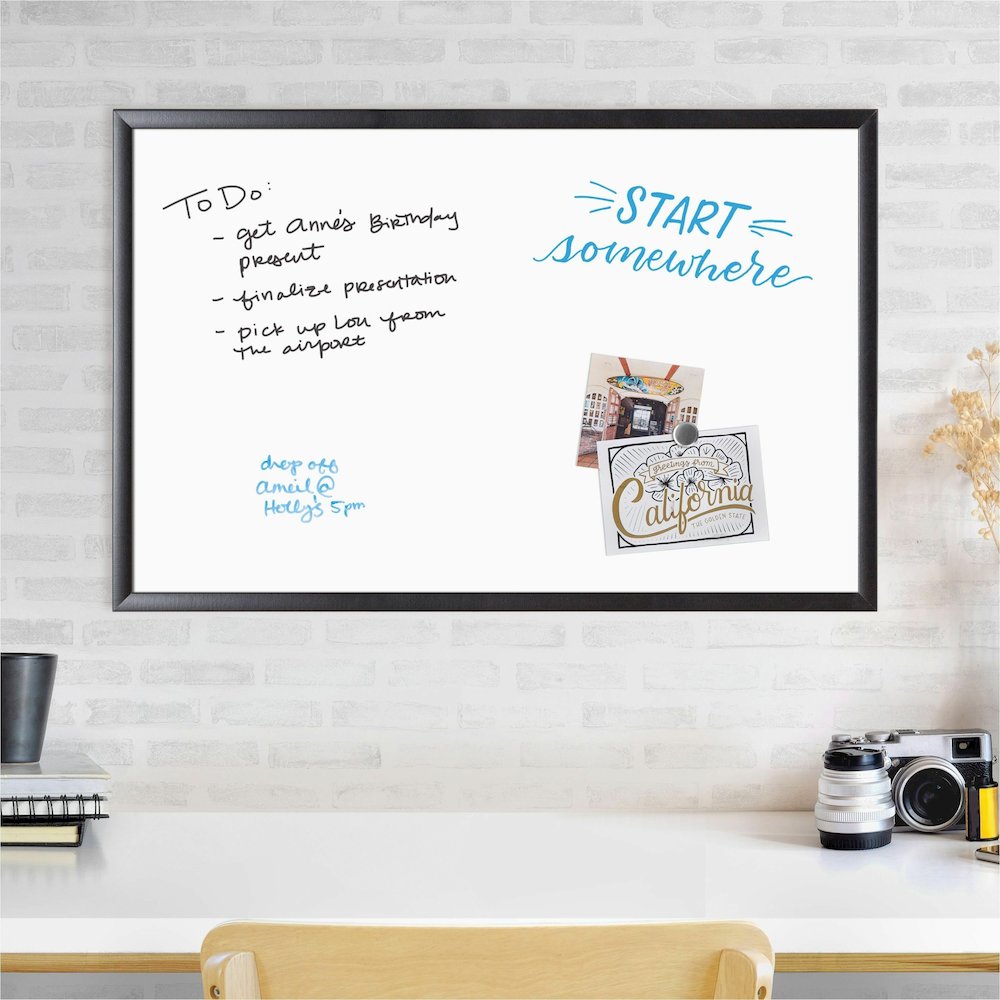 U Brands Magnetic Dry-Erase Board - 35" (2.9 ft) Width x 23" (1.9 ft) Height - White Painted Steel Surface - Black Wood Frame - Rectangle - Horizontal/Vertical - Magnetic - 1 Each. Picture 13