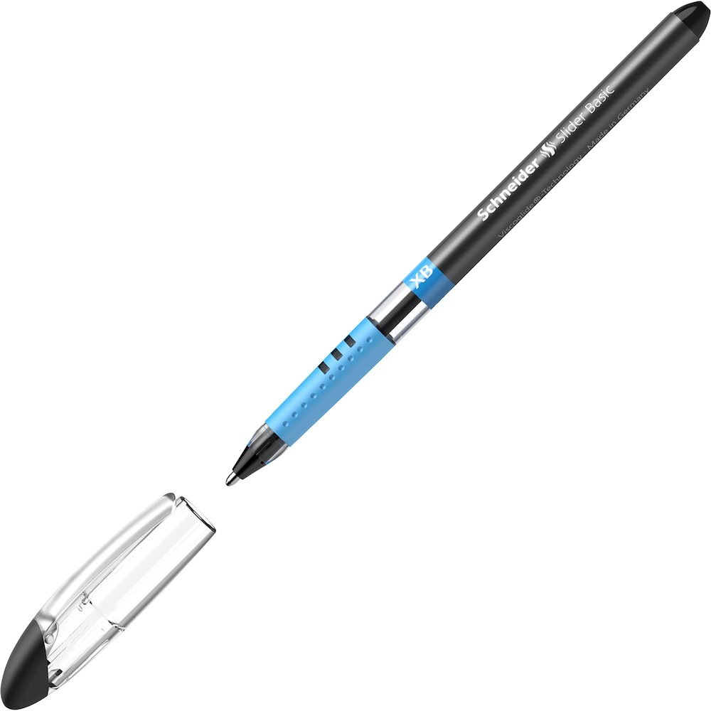 Schneider Slider Basic XB Ballpoint Pen - Black Ink - Transparent Rubberized, Black, Silver Barrel - Stainless Steel Tip - 10 / Pack. Picture 10