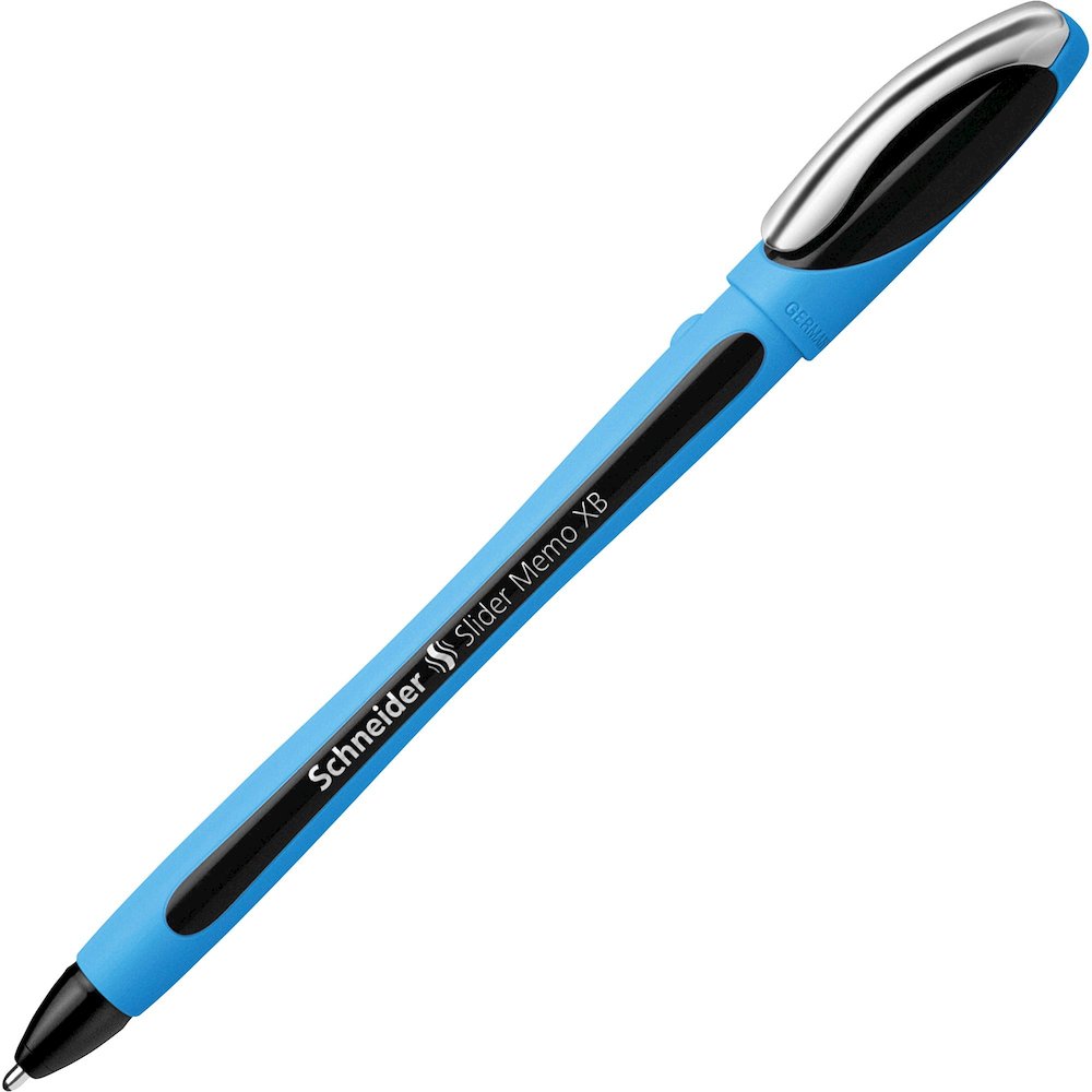 Schneider Slider Memo XB Ballpoint Pen - Black Ink - Black Rubberized, Light Blue Barrel - Stainless Steel Tip - 10 / Pack. Picture 12