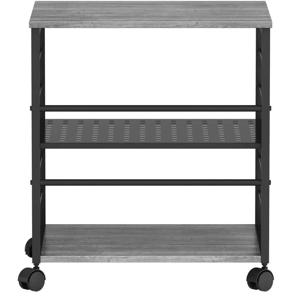 Lorell Deskside Mobile Machine Stand - 200 lb Load Capacity - 26.50" Height x 23.60" Width x 19.60" Depth - Desk - Powder Coated - Metal, Laminate, Polyvinyl Chloride (PVC) - Charcoal, Black. Picture 14