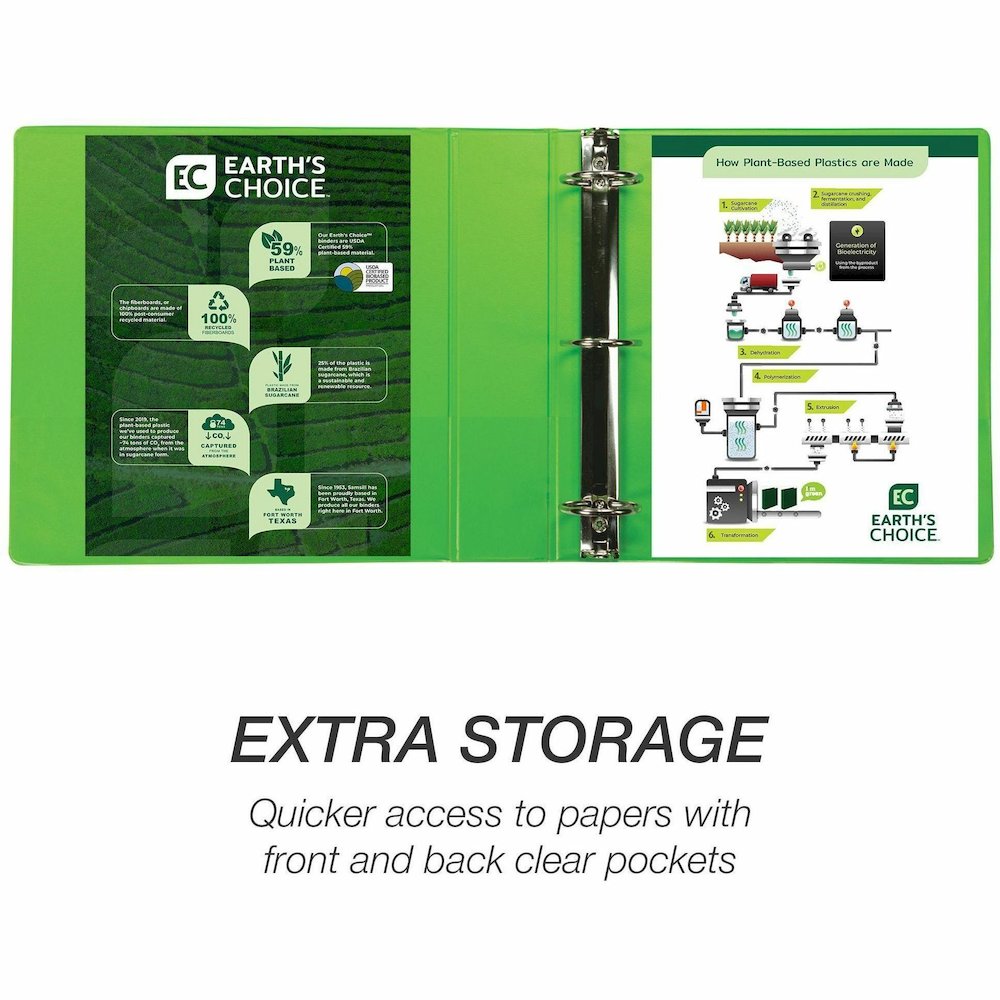 Samsill Earthchoice Durable View Binder - 2" Binder Capacity - Letter - 8 1/2" x 11" Sheet Size - 425 Sheet Capacity - 3 x 2" Ring - Fastener: Round Ring - Pocket: 2, Internal - Chipboard - Assorted -. Picture 4