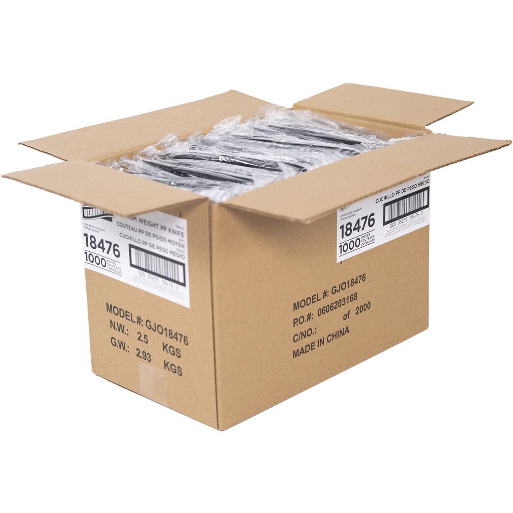 Genuine Joe Medium-weight Individually Wrapped Knives - Knife - Breakroom - Disposable - Black - 1000 / Carton. Picture 4