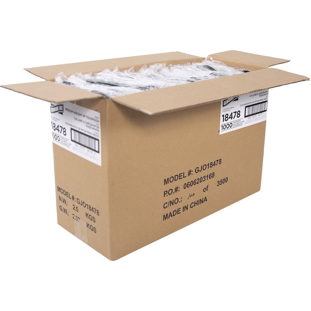 Genuine Joe Medium-weight Individually Wrapped Teaspoons - Teaspoon - Breakroom - Disposable - Black - 1000 / Carton. Picture 9