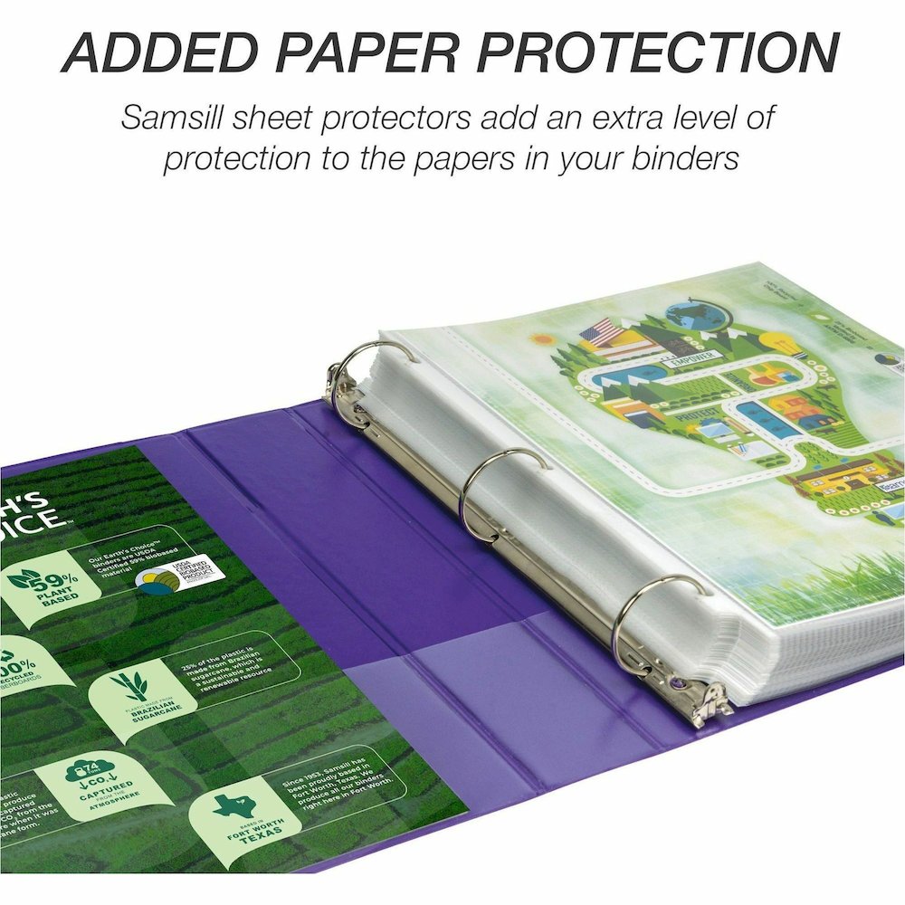 Samsill Earth's Choice Plant-based View Binders - 1 1/2" Binder Capacity - Letter - 8 1/2" x 11" Sheet Size - 3 Ring - Fastener: Round Ring - Chipboard, Polypropylene, Plastic - Purple - Recycled - Bi. Picture 17