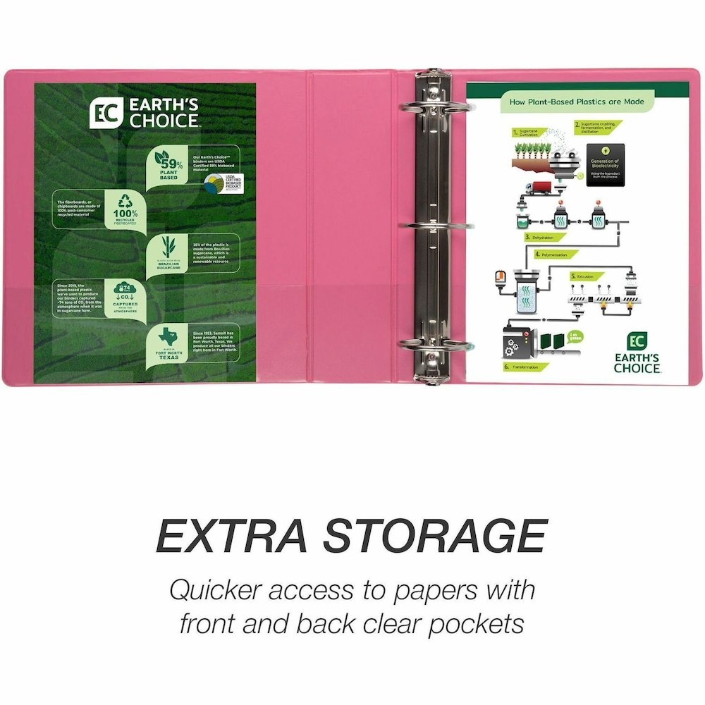 Samsill Earth's Choice Plant-based View Binders - 3" Binder Capacity - Letter - 8 1/2" x 11" Sheet Size - 3 Ring - Fastener: Round Ring - Pocket: 2 - Chipboard, Polypropylene, Plastic - Berry Pink - R. Picture 14