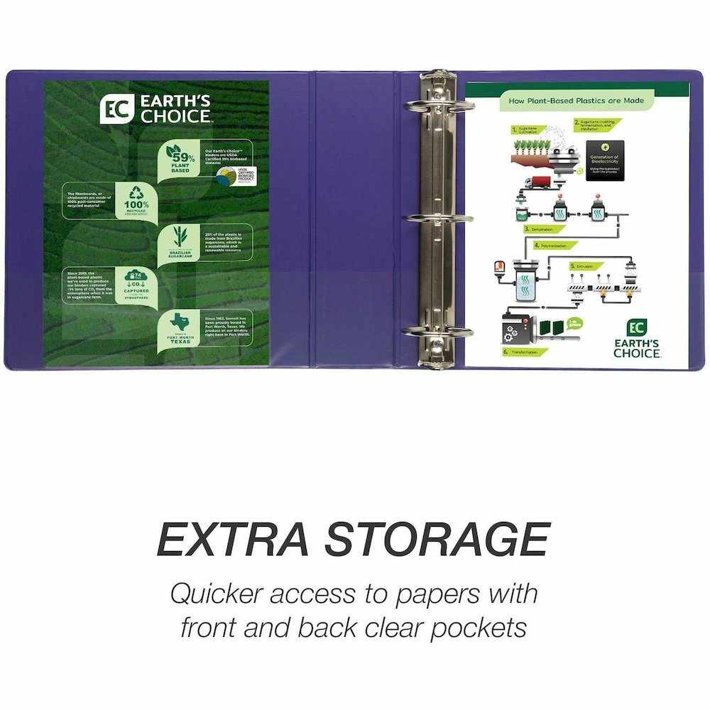 Samsill Earth's Choice Plant-based View Binders - 3" Binder Capacity - Letter - 8 1/2" x 11" Sheet Size - 3 Ring - Fastener: Round Ring - Chipboard, Polypropylene, Plastic - Purple - Recycled - Durabl. Picture 14