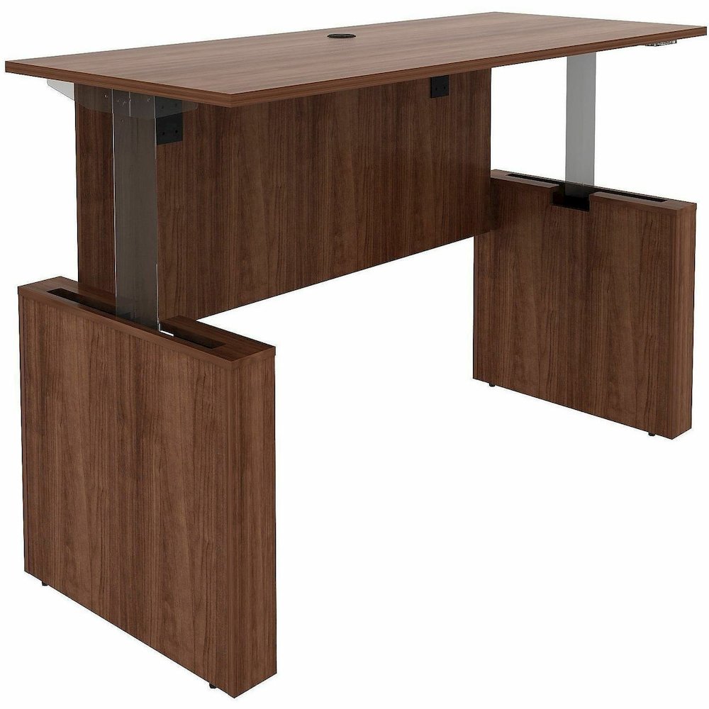 Lorell Essentials 72" Sit-to-Stand Desk Shell - 49" Height x 72" Width x 29" Depth, 1" Thickness Top - Finish: Walnut, Laminate - Walnut, Laminate Table Top - Laminated, Cam Lock, Durable, Grommet, Co. Picture 14