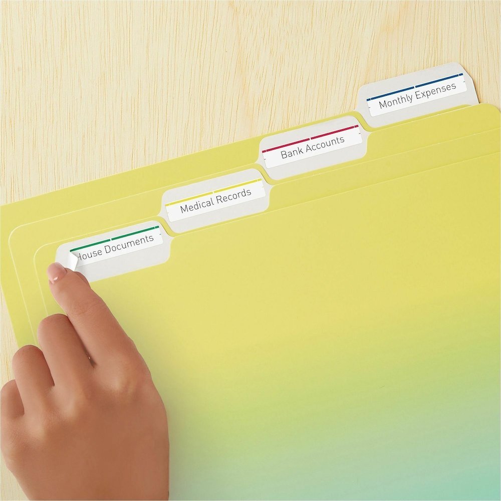 Avery&reg; Removable Laser/Inkjet Filing Labels - 2/3" Width x 3 7/16" Length - Removable Adhesive - Rectangle - Inkjet, Laser - Matte - Blue, Green, Red, White, Yellow - Paper - 30 / Sheet - 25 Total. Picture 7