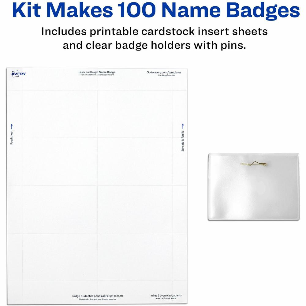 Avery&reg; Pin-Style Name Badges - 3 1/2" x 2 1/4" - White, Clear - 1 Box. Picture 5