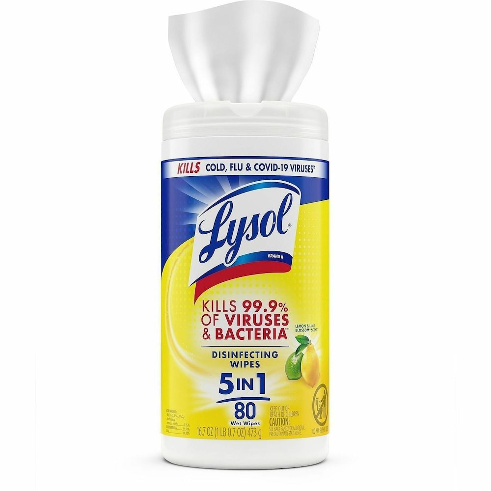 Lysol Disinfecting Wipes - Ready-To-Use - Lemon, Lime Blossom Scent - 7" Length x 7.25" Width - Bleach-free, Antibacterial, Disinfectant, Pre-moistened - White - 80/Tub - 6 / Carton. Picture 11