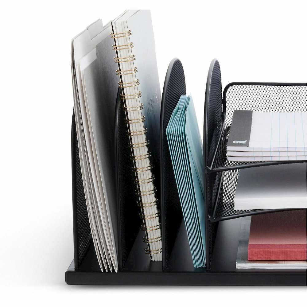 Safco Onyx 3 Tray/3 Upright Section Desk Organizer - 5 Compartment(s) - 8.25" Height x 19.50" Width x 11.50" Depth - Desktop - Powder Coated - Black - Steel - 1 Each. Picture 16
