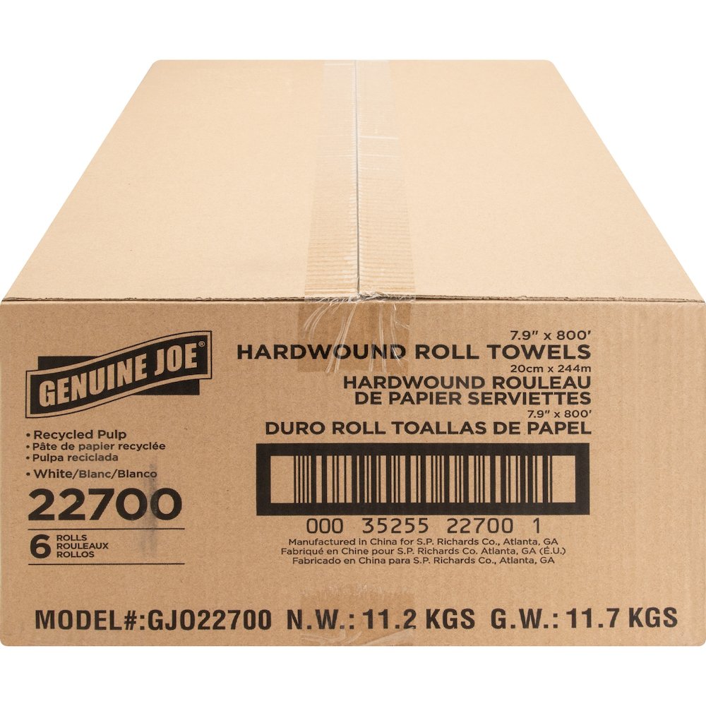 Genuine Joe Hardwound Roll Paper Towels - 7.90" Width x 800 ft Length - 2" Core - White - 6 / Carton. Picture 8