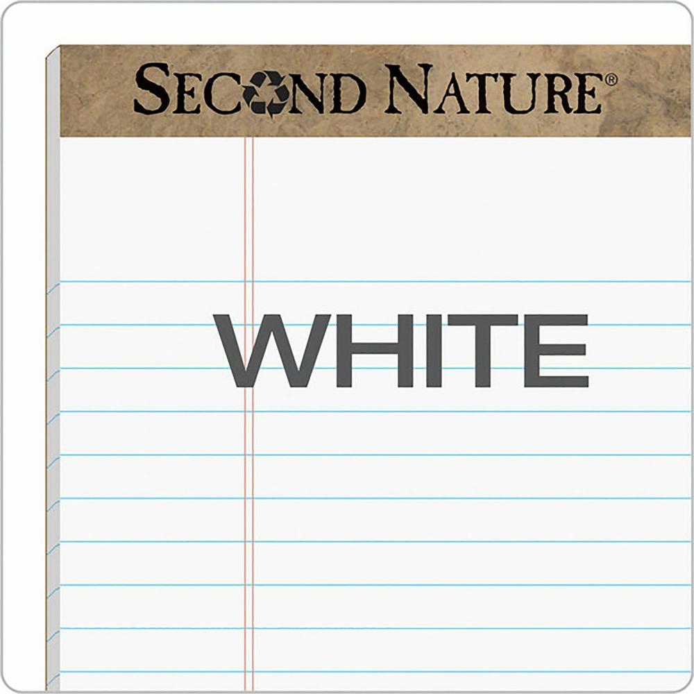 TOPS Second Nature Legal Rule Recycled Writing Pad - 50 Sheets - 0.34" Ruled - Red Margin - 15 lb Basis Weight - 8 1/2" x 11 3/4" Sheet Size - White Paper - Perforated, Resist Bleed-through, Easy Tear. Picture 3