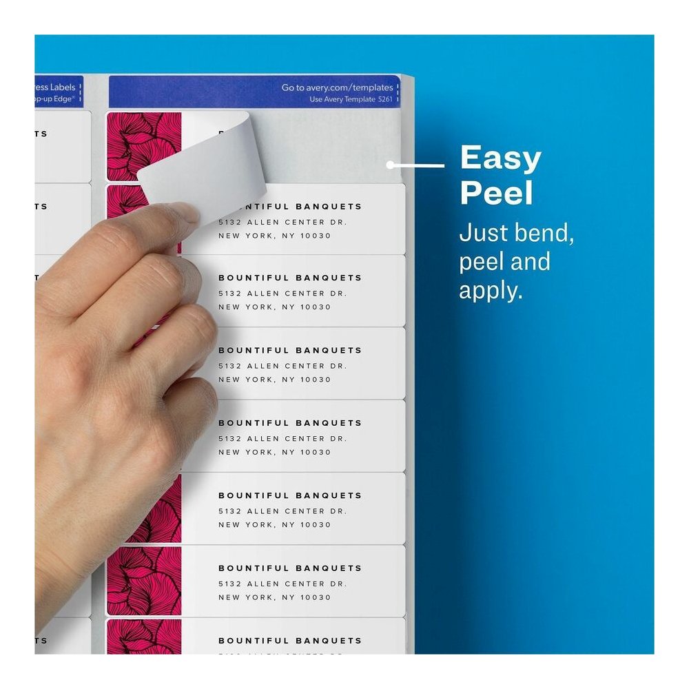 Avery&reg; Easy Peel Address Labels, 1" x 4" , 500 White Labels (5261) - x 1" Width x 4" Length - Permanent Adhesive - Rectangle - Laser - Matte White - White - Paper - 20 / Sheet - 25 Total Sheets - . Picture 6