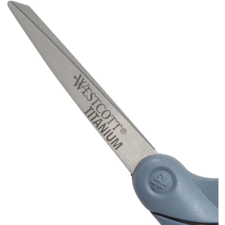 Westcott Titanium Bonded 8" Bent Shears - 3.50" Cutting Length - 8" Overall Length - Bent-left/right - Titanium - Bent Tip - Gray - 1 Each. Picture 11