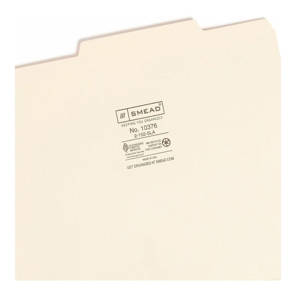 Smead 2/5 Tab Cut Letter Recycled Top Tab File Folder - 8 1/2" x 11" - 3/4" Expansion - Top Tab Location - Right of Center Tab Position - 11 pt. - 2 Plys - Manila - Rounded Corner, Durable, Reinforced. Picture 8