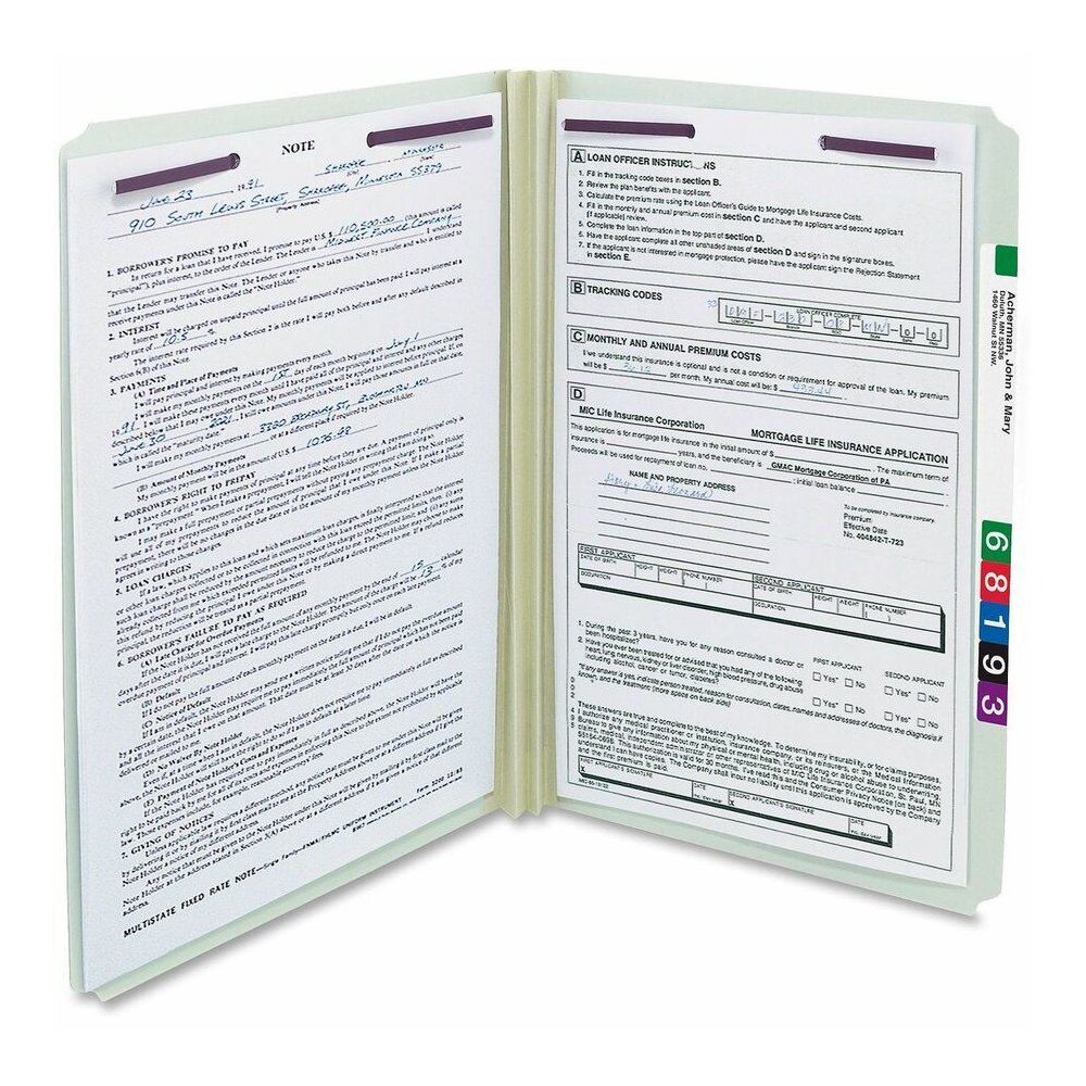 Smead Straight Tab Cut Legal Recycled Fastener Folder - 8 1/2" x 14" - 2" Expansion - 2 x 2S Fastener - 2" for Folder - 25 pt. - Pressboard - Gray, Green - Tear Resistant - 100% Recycled - 25 / Box. Picture 9
