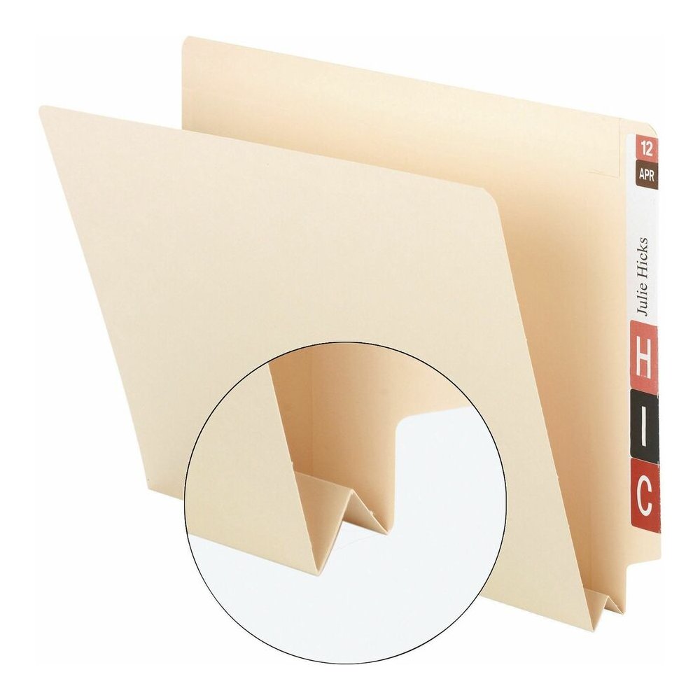Smead Straight Tab Cut Letter Recycled End Tab File Folder - 8 1/2" x 11" - 1 1/2" Expansion - 14 pt. - 2 Plys - Manila - Reinforced, Embossed - 10% Recycled - 50 / Box. Picture 12