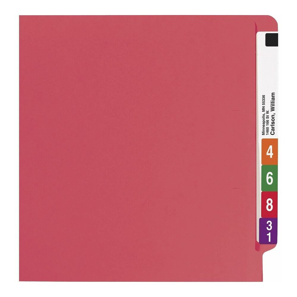 Smead Shelf-Master Straight Tab Cut Letter Recycled Fastener Folder - 8 1/2" x 11" - 3/4" Expansion - 2 x 2B Fastener - 2" for Folder - End Tab Location - 11 pt. - 2 Plys - Red - Heavyweight - 10% Rec. Picture 10