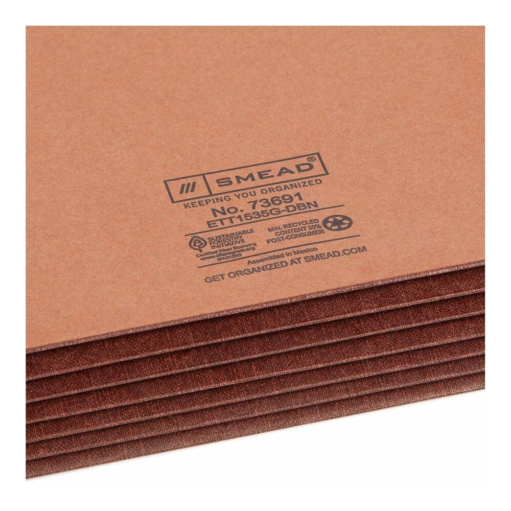 Smead Straight Tab Cut Letter Recycled File Pocket - 8 1/2" x 11" - 5 1/4" Expansion - 12.5 pt. - 2 Plys - Dark Brown - Embossed, Tear Resistant - 30% Recycled - 10 / Box. Picture 9