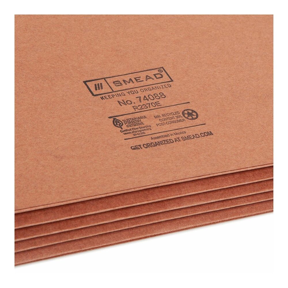 Smead 2/5 Tab Cut Legal Recycled File Pocket - 8 1/2" x 14" - 3 1/2" Expansion - Right Tab Position - 9 pt. - Redrope - Tear Resistant, Reinforced Gusset, Durable - 30% Recycled - 25 / Box. Picture 9