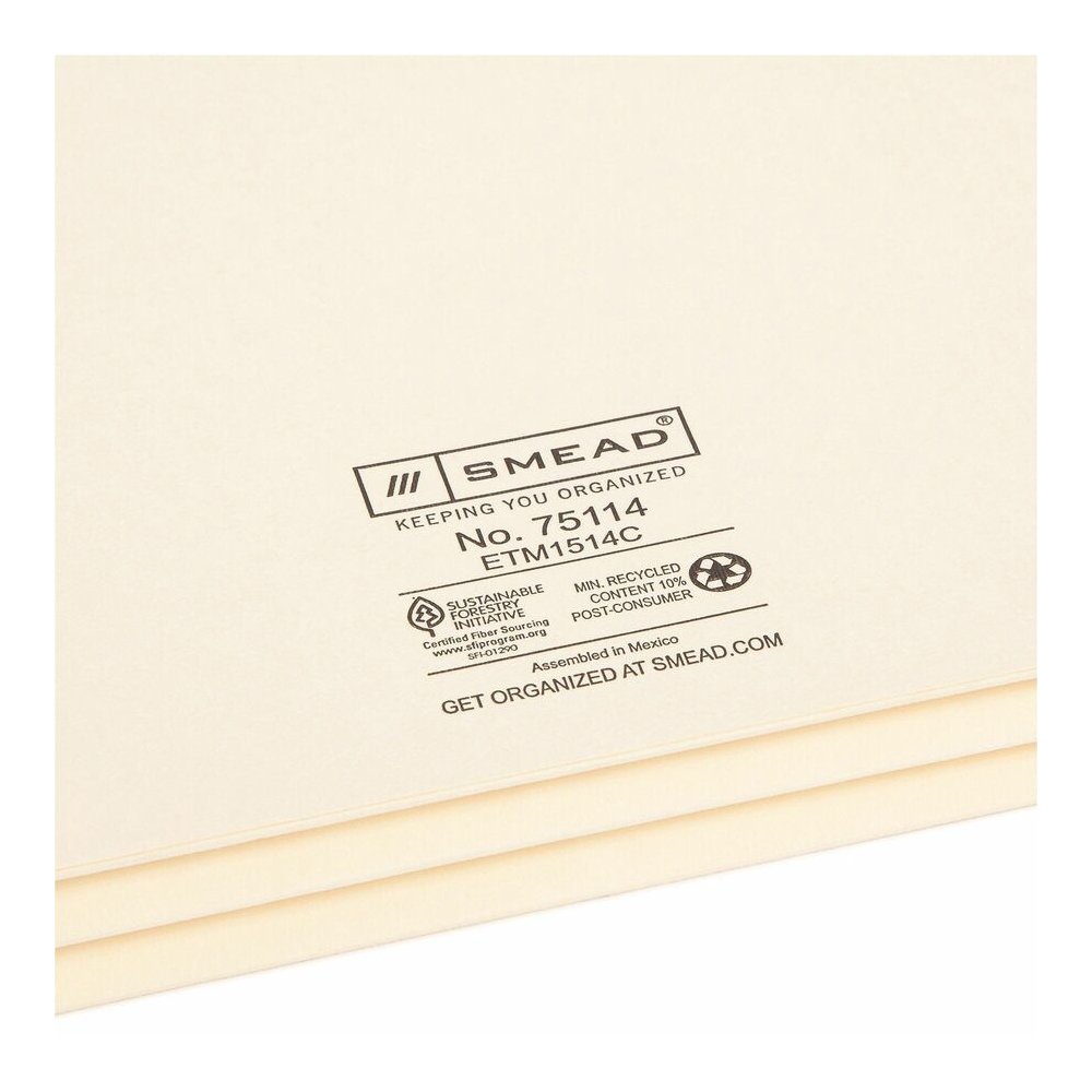 Smead Straight Tab Cut Letter Recycled File Pocket - 8 1/2" x 11" - 1 3/4" Expansion - 2 Plys - Manila - Embossed - 10% Recycled - 25 / Box. Picture 8