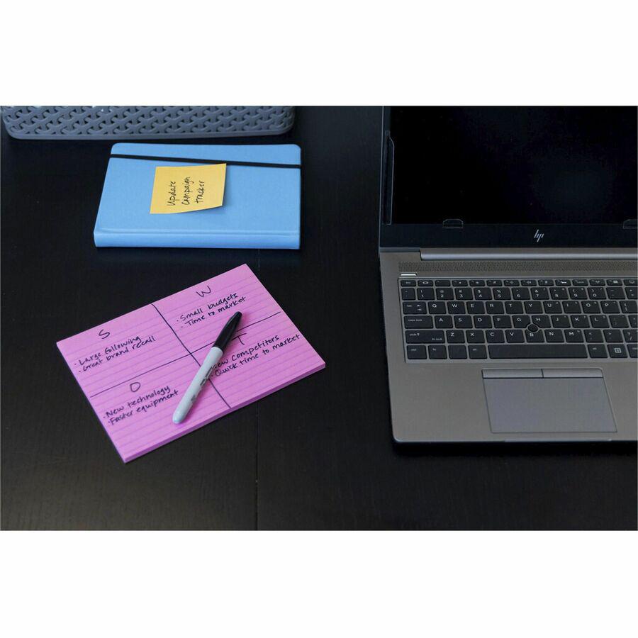 Post-it&reg; Super Sticky Lined Meeting Notepads - 180 - 6" x 8" - Rectangle - 45 Sheets per Pad - Ruled - Vital Orange, Tropical Pink, Sunnyside, Limeade - Paper - Self-adhesive - 4 / Pack. Picture 7