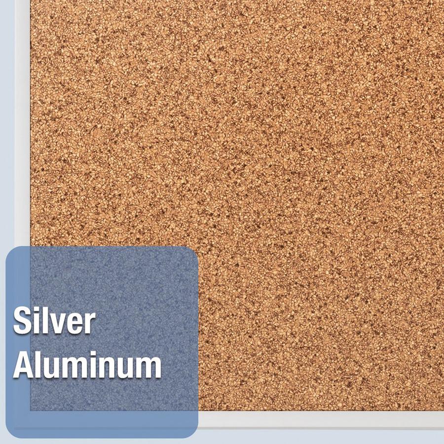 Quartet Classic Series Bulletin Board - 36" Height x 48" Width - Brown Natural Cork Surface - Heavy-gauge, Self-healing, Heavy Duty - Silver Aluminum Frame - 1 Each. Picture 10