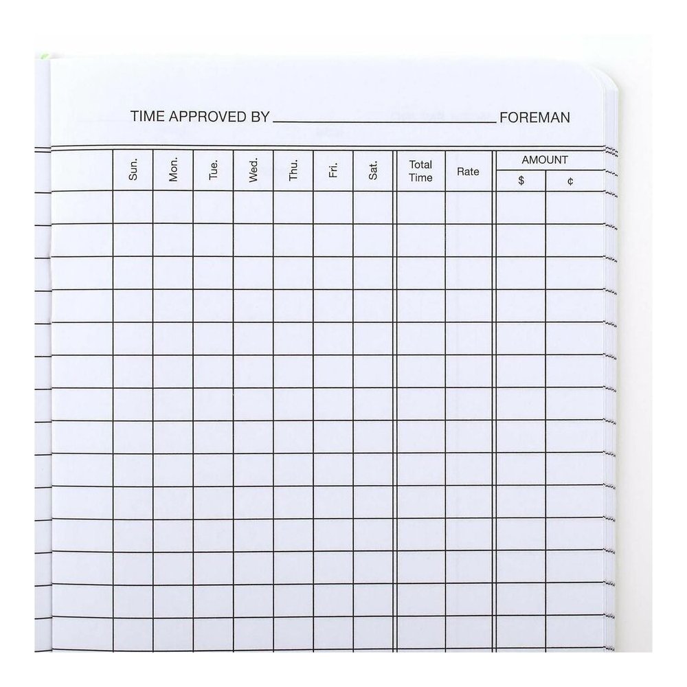 Wilson Jones Foreman's Time Book - Cloth Bound - 4.13" x 6.75" Sheet Size - White Sheet(s) - Green Cover - 1 Each. Picture 9