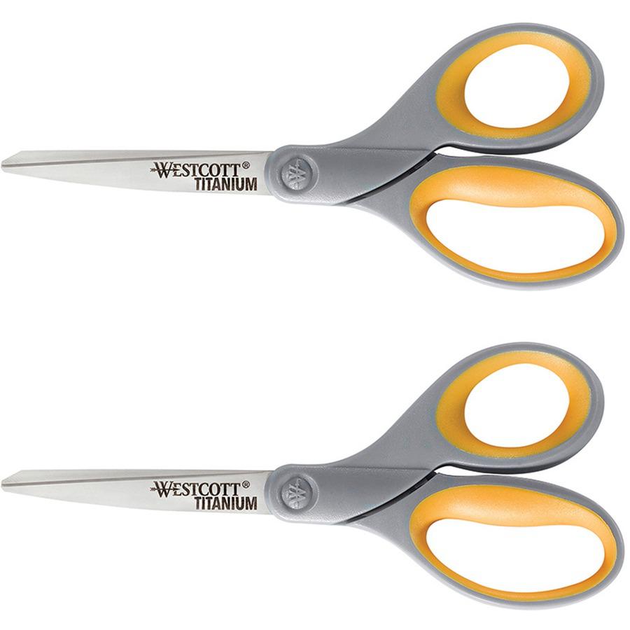 Westcott 8" Titanium Bonded Scissors - 8" Overall Length - Straight-left/right - Titanium - Pointed Tip - Gray - 2 / Pack. Picture 6