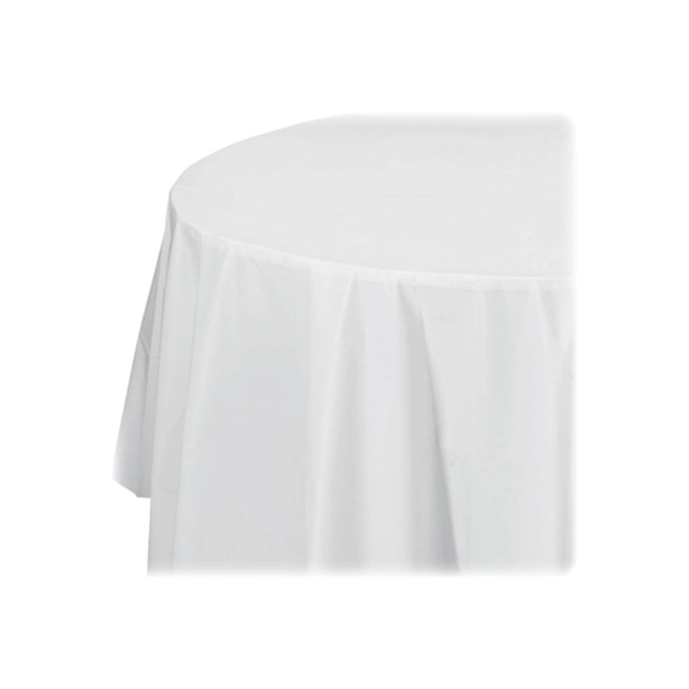 Genuine Joe Plastic Round Tablecovers - 84" Diameter - Plastic - White - 6 / Pack. Picture 6