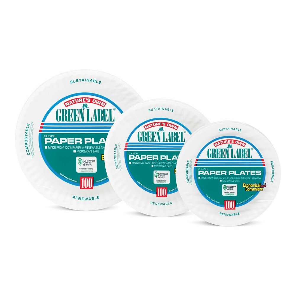 Green Label 9" Green Label Economy Paper Plates - Microwave Safe - 9" Diameter - White - Paper Body - 100/Bag - 12 / Carton. Picture 11