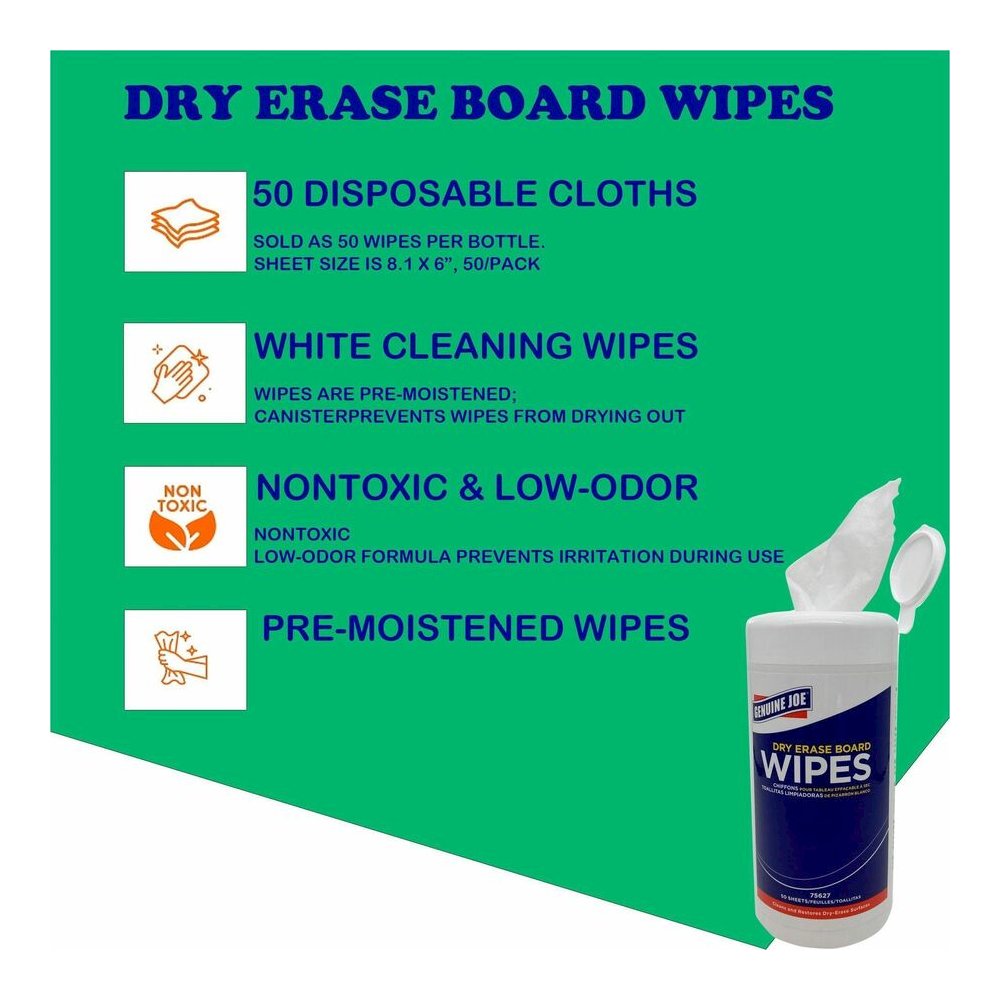 Genuine Joe Dry Erase Board Cleaning Wipes - 5.90" Width x 8.25" Length - Used as Shadow Remover, Ghost Remover - Non-toxic, Low Odor - White - 50/Tub - 1 Each. Picture 10