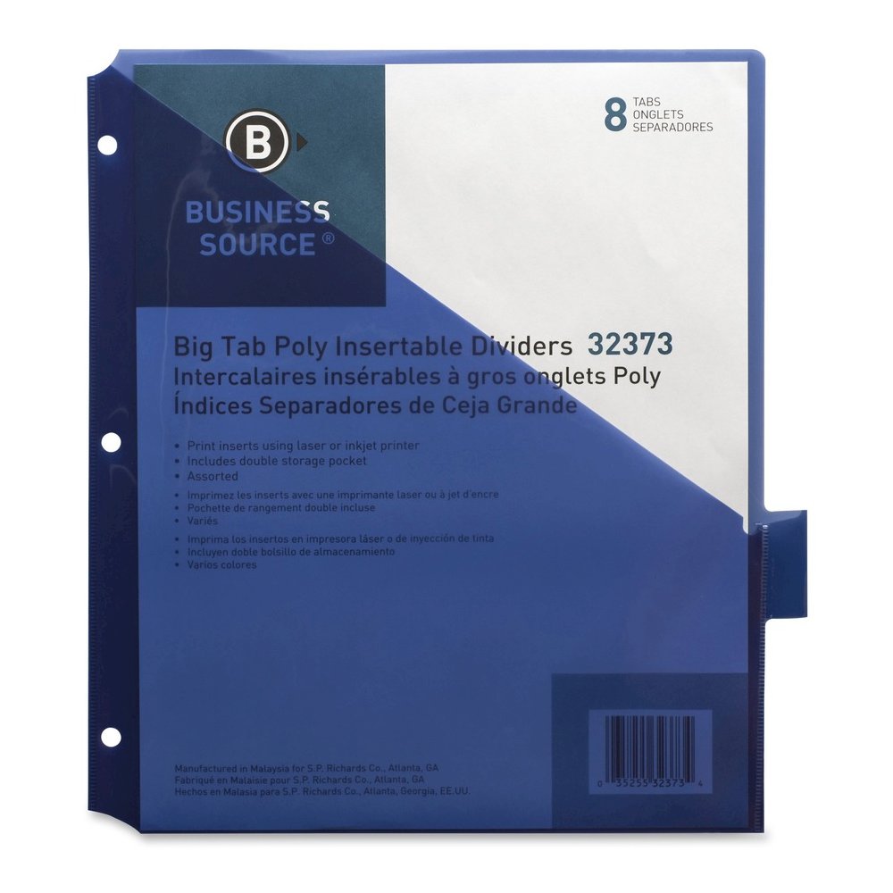 Business Source Double Pocket Index Dividers - 8 Print-on Tab(s) - 8.5" Divider Width x 11" Divider Length - Letter - Plastic Divider - Multicolor Tab(s) - Insertable - 8/Set - 24 / Carton. Picture 7