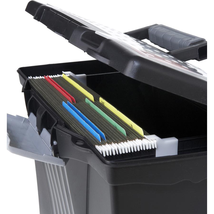 Storex Portable File Storage Box - External Dimensions: 14.5" Width x 10.5" Depth x 12"Height - Media Size Supported: Letter, Legal - Latching Closure - Plastic - Black - For File - Recycled - 1 / Car. Picture 8