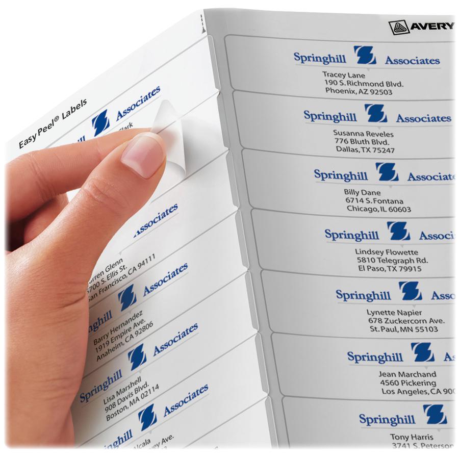Avery&reg; Easy Peel Inkjet Printer Mailing Labels - 1" Width x 4" Length - Permanent Adhesive - Rectangle - Inkjet - Clear - Film - 20 / Sheet - 10 Total Sheets - 200 Total Label(s) - 5. Picture 6