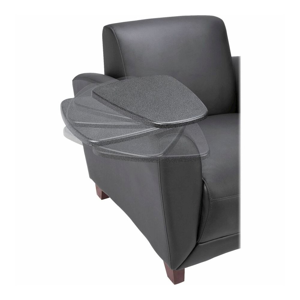 Lorell Accession Club Chair with Tablet Tray - Black Leather Seat - Four-legged Base - 1 Each. Picture 4