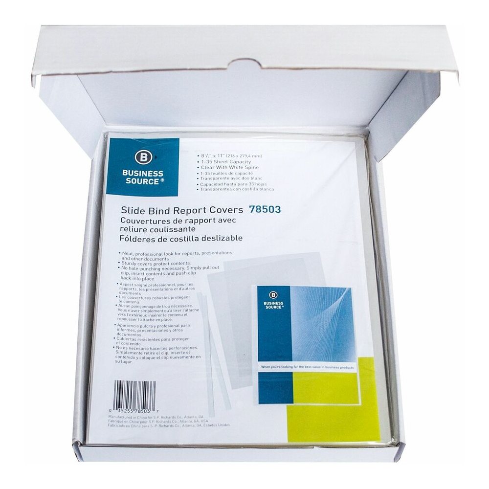 Business Source Report Cover - 1/8" Folder Capacity - 8 1/8" x 11" - Polypropylene - White - 50 / Box. Picture 9