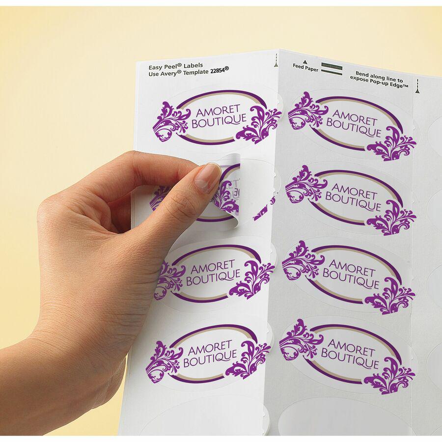 Avery&reg; Glossy White Oval Labels1½" x 2½" - 2 1/2" Width x 1 1/2" Length - Permanent Adhesive - Oval - Laser, Inkjet - White - Paper - 18 / Sheet - 10 Total Sheets - 180 Total Label(s). Picture 5