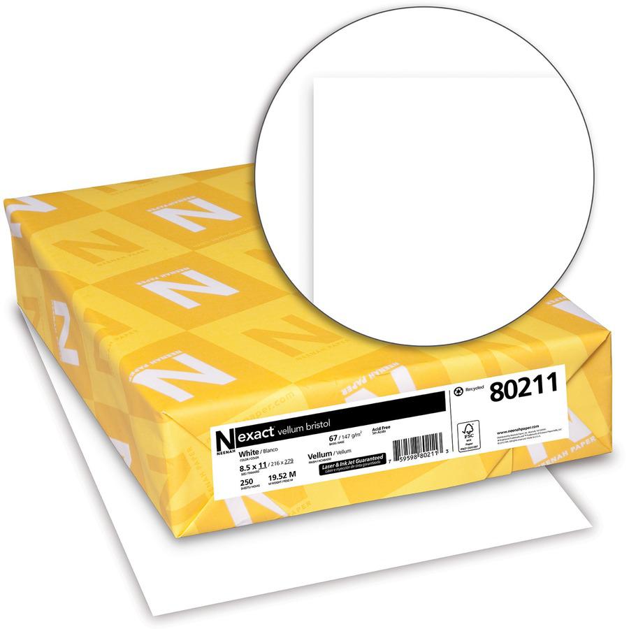 Exact Vellum Bristol Paper - White - 94 Brightness - Letter - 8 1/2" x 11" - 67 lb Basis Weight - 147 g/m² Grammage - Vellum - Green Seal - Chlorine-free, Durable, Acid-free, Quick Drying, Heavyw. Picture 2