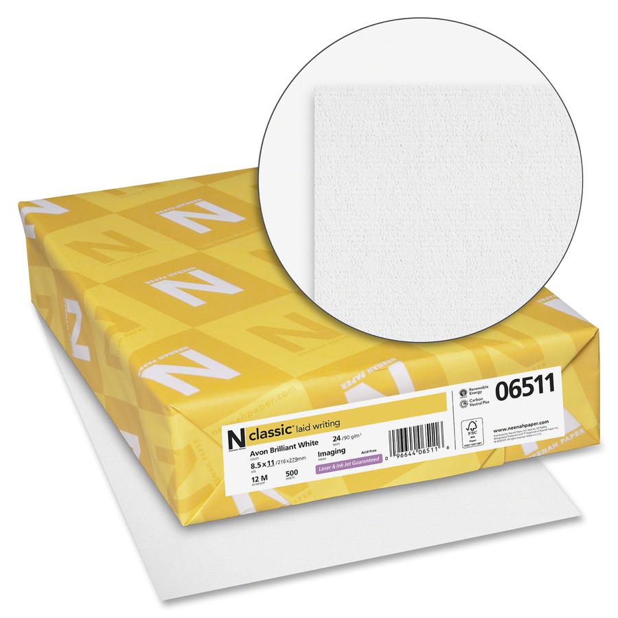 Classic Laid Writing Paper - White - 98 Brightness - Letter - 8 1/2" x 11" - 24 lb Basis Weight - Laid - 1 / Ream - Watermarked, Acid-free, Archival-safe - Avon Brilliant. Picture 3