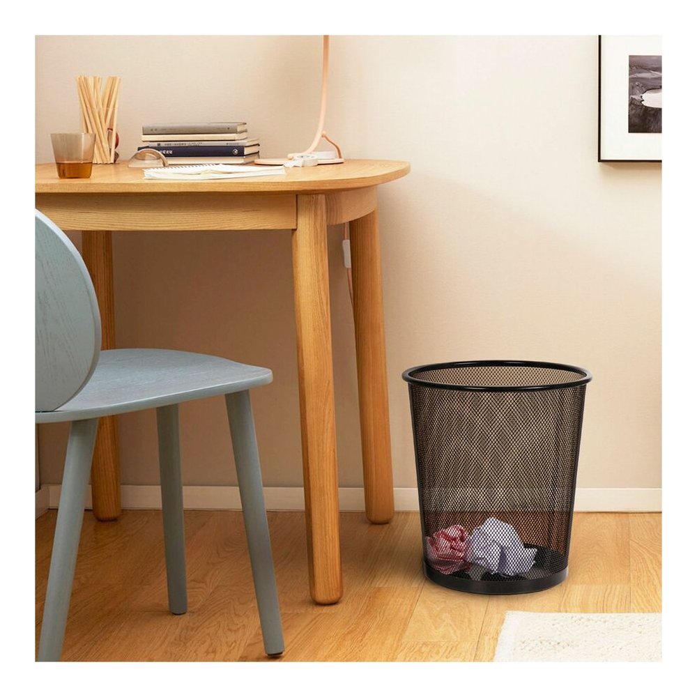 Lorell Mesh Waste Bin - 4.70 gal Capacity - Round - 14.3" Height x 12" Diameter - Steel - Black - 1 Each. Picture 8