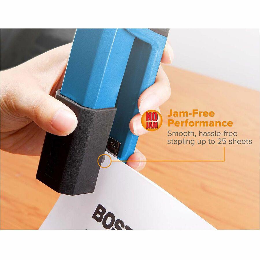 Bostitch Epic Antimicrobial Office Stapler - 25 Sheets Capacity - 210 Staple Capacity - Full Strip - 1 Each - Blue. Picture 13