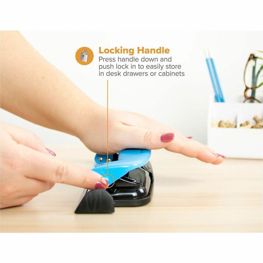 Bostitch EZ Squeeze&trade; 12 Three-Hole Punch - 3 Punch Head(s) - 12 Sheet - 9/32" Punch Size - Round Shape - 3" x 1.6" - Blue, Black. Picture 6