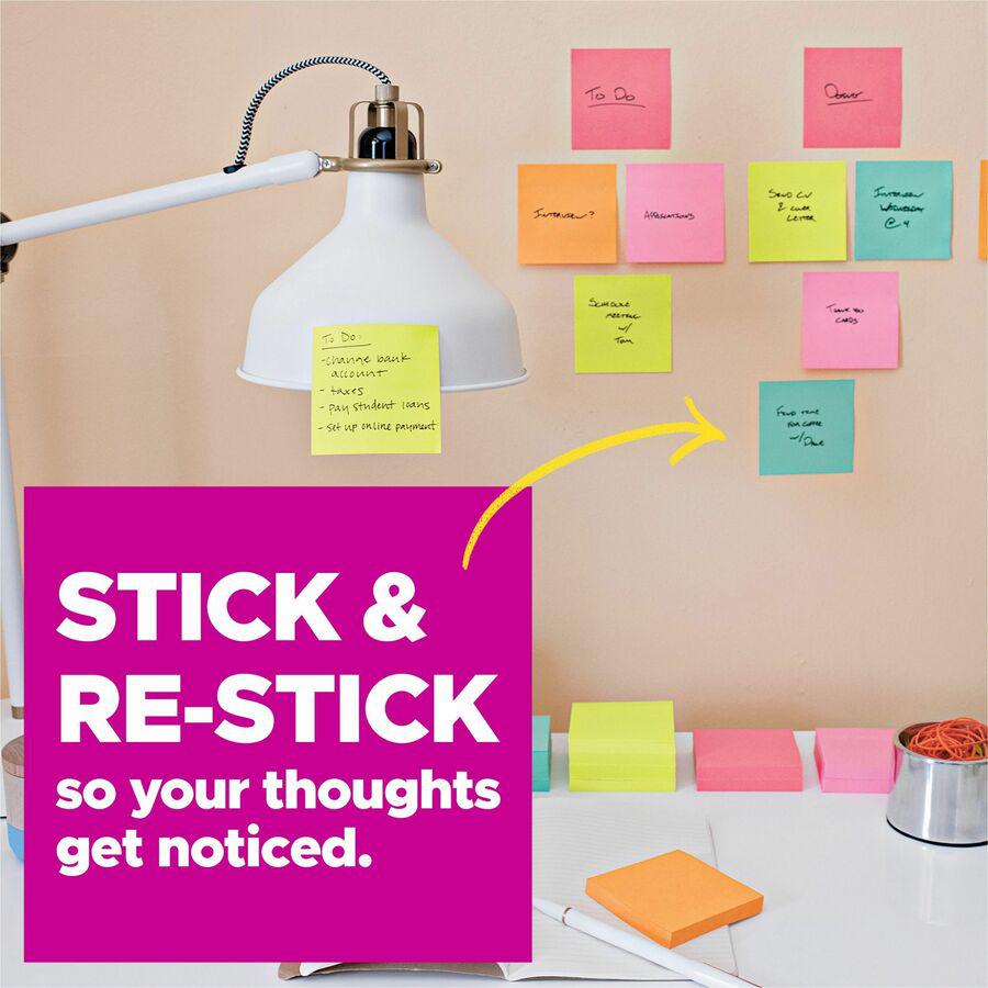 Post-it&reg; Super Sticky Notes Cabinet Pack - Energy Boost Color Collection - 1680 - 3" x 3" - Square - 70 Sheets per Pad - Unruled - Vital Orange, Tropical Pink, Sunnyside, Blue Paradise, Limeade - . Picture 15