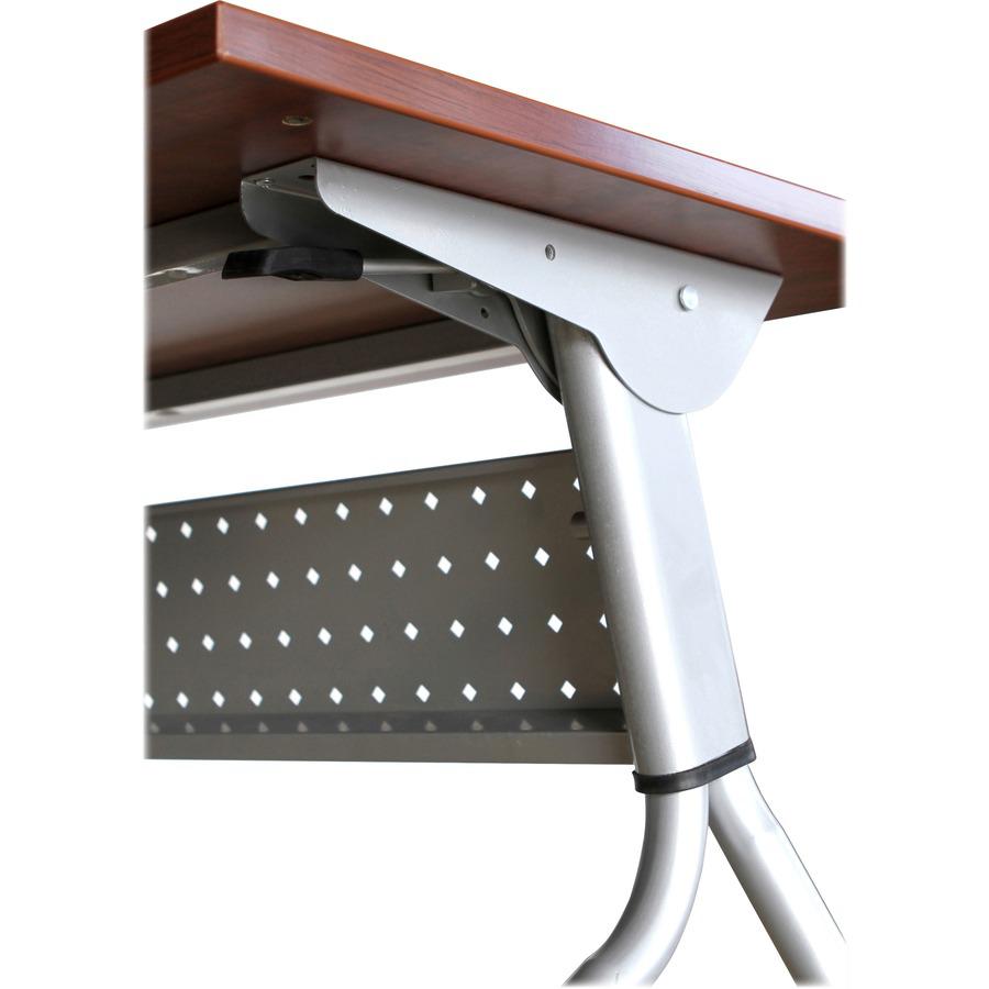 Lorell Flip Top Training Table - Rectangle Top - Four Leg Base - 4 Legs - 23.60" Table Top Width x 60" Table Top Depth - 29.50" Height x 59" Width x 23.63" Depth - Training - Cherry - Nylon - Melamine. Picture 14