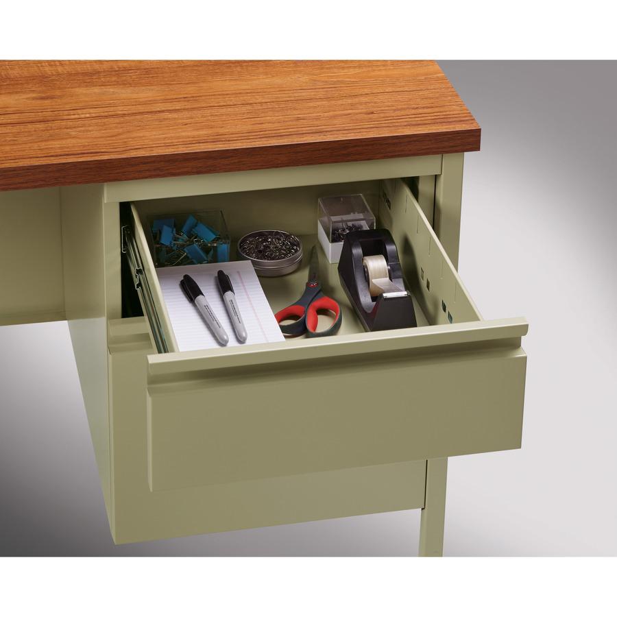 Lorell Fortress Series Right-Pedestal Return - Rectangle Top - 42" Table Top Width x 24" Table Top Depth x 1.12" Table Top Thickness - 29.50" Height - Office, File - Assembly Required - Oak, Oak Lamin. Picture 16