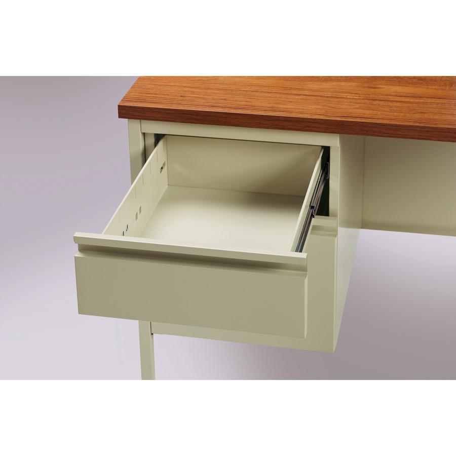 Lorell Fortress Series Left-Pedestal Return - Rectangle Top - 42" Table Top Width x 24" Table Top Depth x 1.12" Table Top Thickness - 29.50" Height - Office, File - Assembly Required - Oak, Oak Lamina. Picture 15