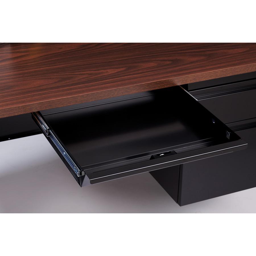 Lorell Fortress Series Double-Pedestal Desk - Rectangle Top - 60" Table Top Width x 30" Table Top Depth x 1.12" Table Top Thickness - 29.50" Height - Office, File - Assembly Required - Black Walnut, L. Picture 12